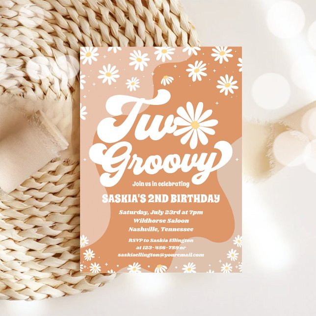 Two Groovy Retro Daisy 2nd Birthday Invitation (Creator Uploaded)
