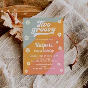 Two Groovy Retro Daisy 2nd Birthday Invitation