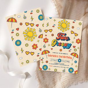 Two Groovy Retro Daisy 2nd Birthday Party Invitation