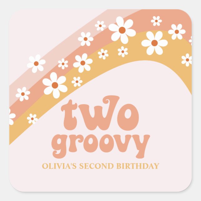 Two Groovy Retro Daisy Boho Rainbow Square Sticker (Front)