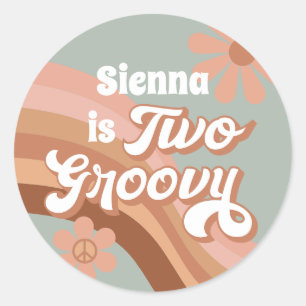 Two Groovy Retro Daisy Sage Pink 2nd Birthday  Classic Round Sticker