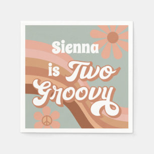Two Groovy Retro Daisy Sage Pink 2nd Birthday  Napkin