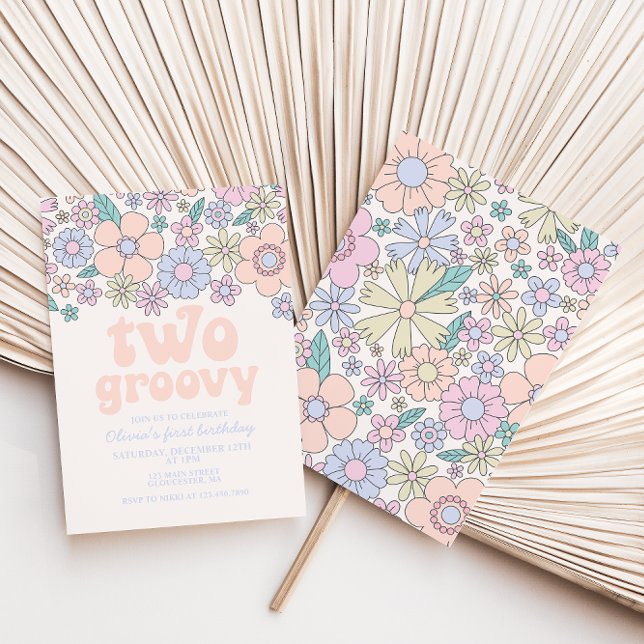 Two Groovy Retro Floral 2nd birthday Invitation (Creator Uploaded)