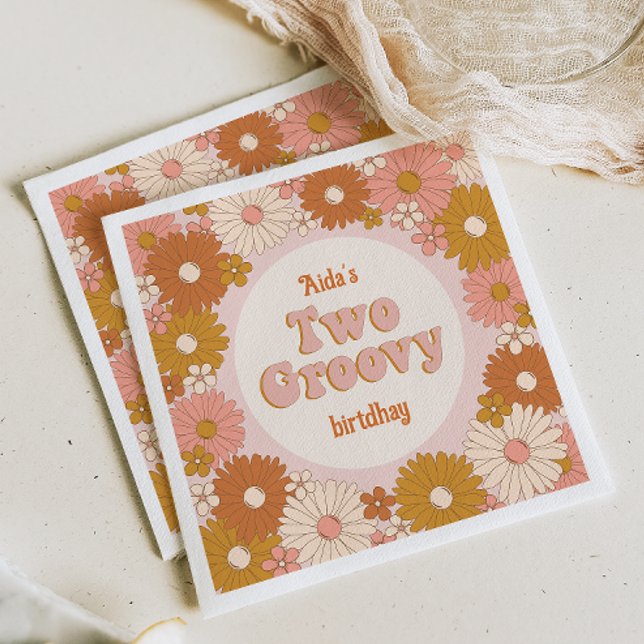 Two Groovy Retro Floral 2nd Birthday Napkin (Creator Uploaded)