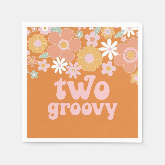 Two Groovy Retro Floral 2nd birthday Napkin (Front)