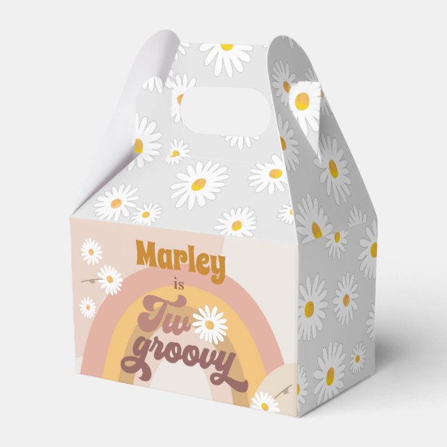 Two Groovy Retro Hippie Daisy Girl Birthday Favour Favor Box (Front Side)