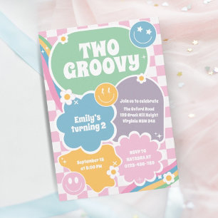 Two Groovy Retro Hippie Second Birthday  Invitation