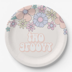 Two Groovy Retro pastel Floral 2nd birthday Paper Plate