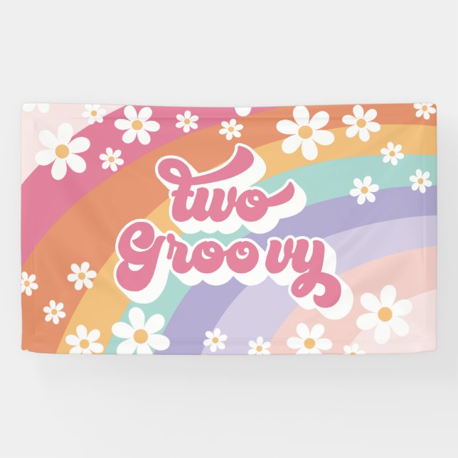 Two Groovy Retro Rainbow 2nd Birthday Banner (Horizontal)