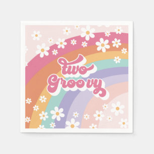 Two Groovy Retro Rainbow 2nd Birthday Napkin