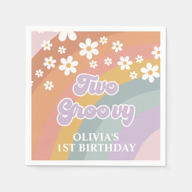 Two Groovy Retro Rainbow Napkin (Front)