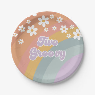 Two Groovy Retro Rainbow Paper Plate