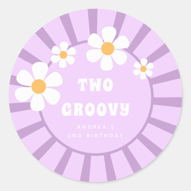 Two Groovy Retro Sunshine Girl Second Birthday  Classic Round Sticker (Front)