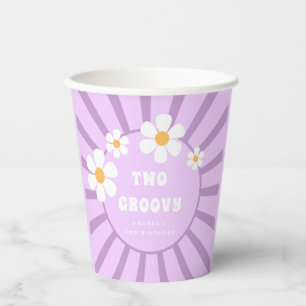 Two Groovy Retro Sunshine Girl Second Birthday Paper Cups
