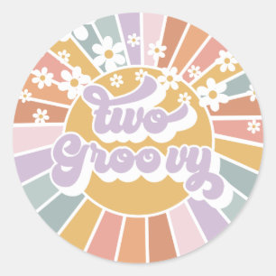 Two Groovy Retro Sunshine Rainbow Daisy Classic Ro Round Sticker