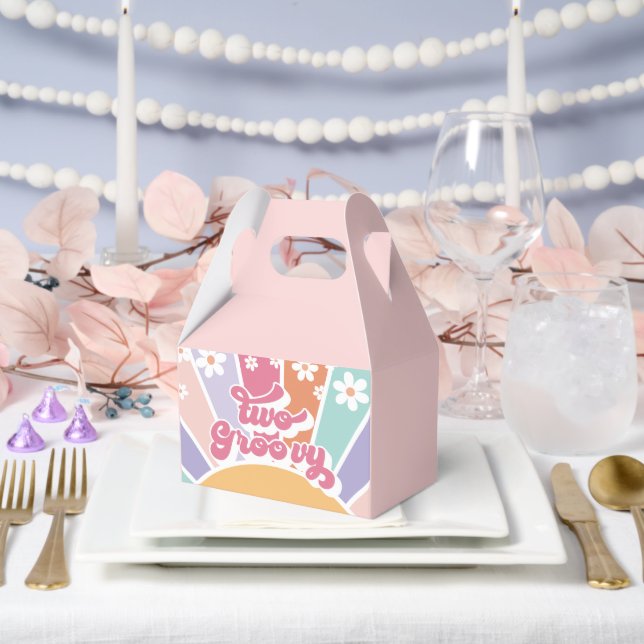 Two Groovy Retro Sunshine Rainbow Daisy Favor Box (Wedding)