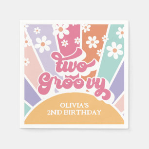 Two Groovy Retro Sunshine Rainbow Daisy Napkin
