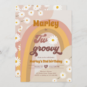 Two Groovy Second Birthday 2nd Retro Boho Daisy In Invitation
