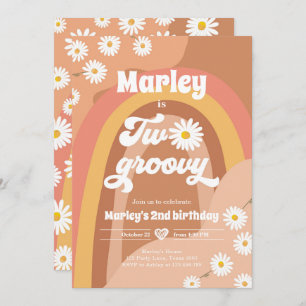 Two Groovy Second Birthday 2nd Retro Boho Daisy Invitation