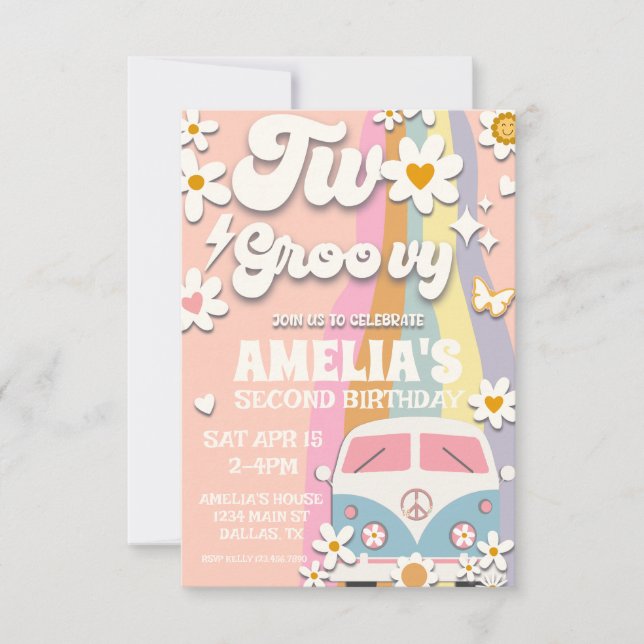Two Groovy Second Birthday Invitation (Front)