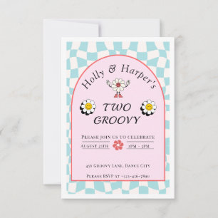 Two Groovy Twin Girls Birthday Invitation- Edit