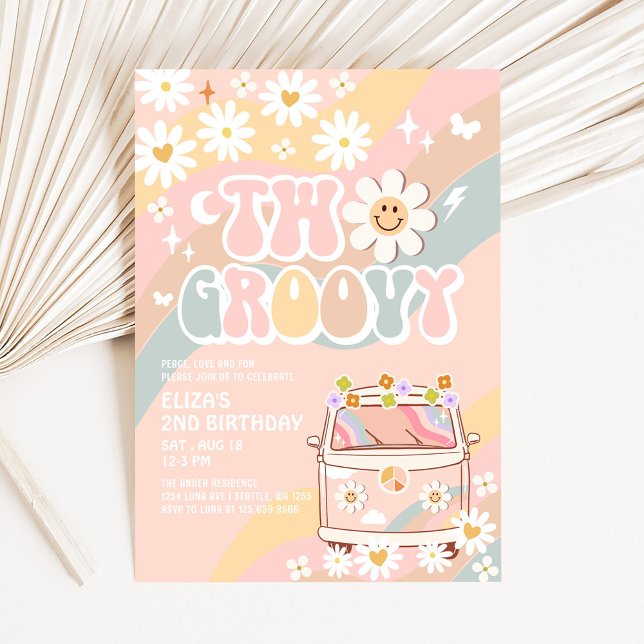 TWO Groovy Van 2nd Pastel Groovy Birthday Invitation (Creator Uploaded)
