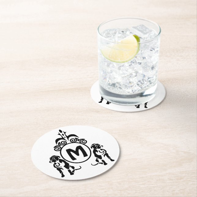 Two Guard Dog Monogram Round Paper Coaster (Insitu)