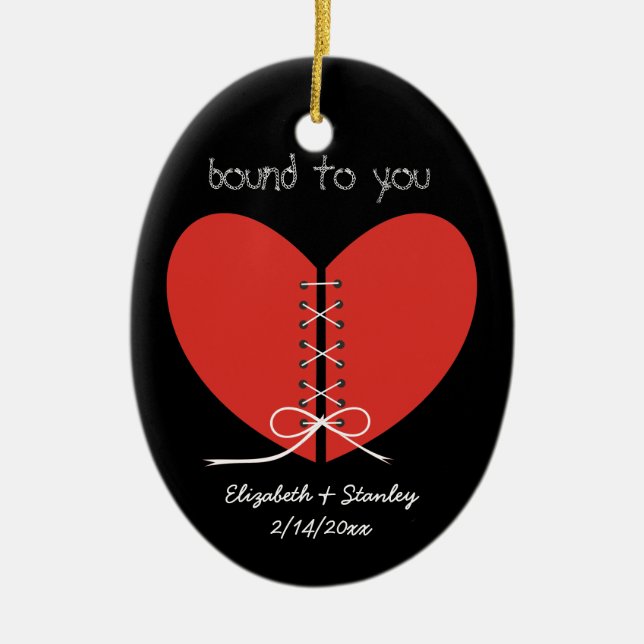 Two halves of a heart tied with a ribbon ornament (Front)