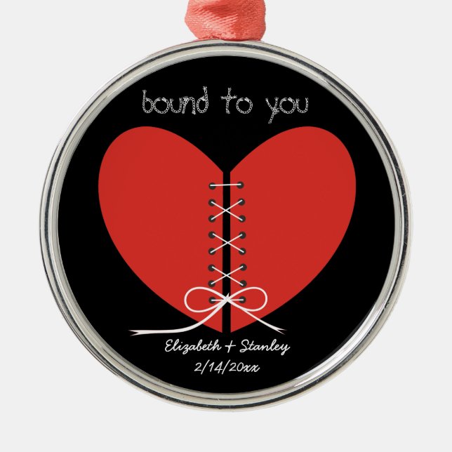 Two halves of a heart tied with a ribbon ornament (Front)