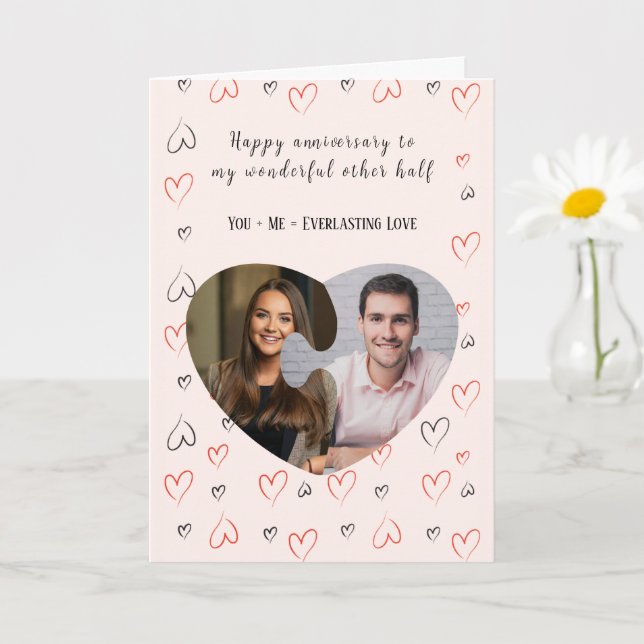 Two Halves of One Heart Anniversary Photo Card (Small Plant)
