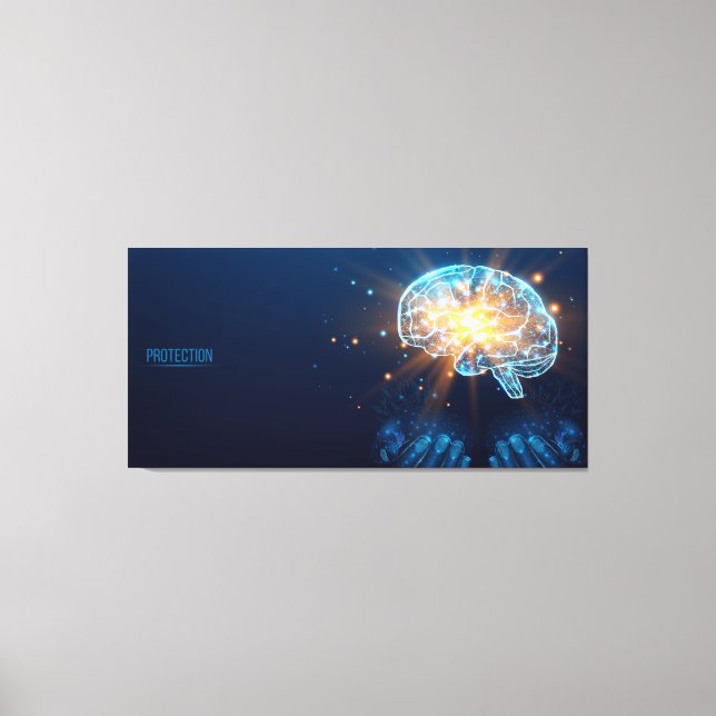 Two hands hold human brain canvas print (Front)
