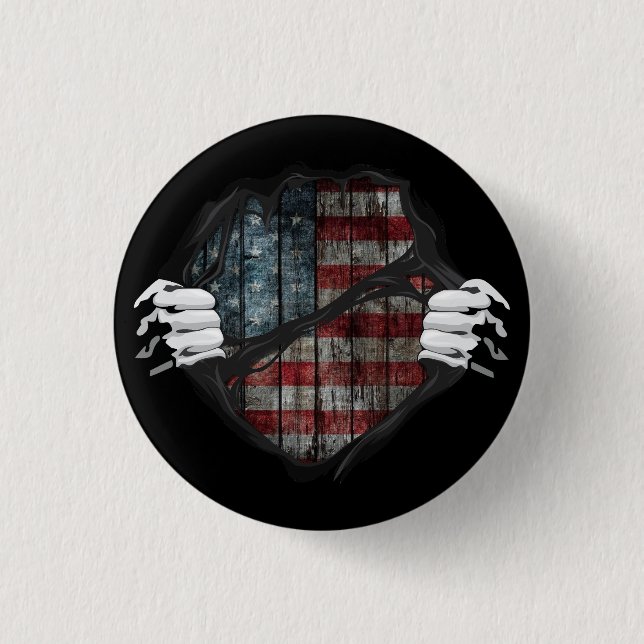 Two Hands Ripping Revealing Flag Customized 1 Inch Round Button (Front)