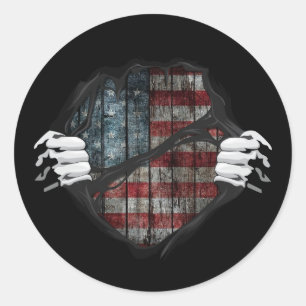 Two Hands Ripping Revealing Flag Customized Classic Round Sticker