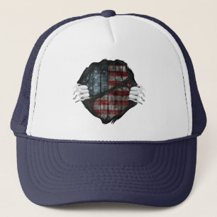 Two Hands Ripping Revealing Flag Customized Trucker Hat