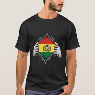 Two Hands Ripping Revealing Flag of Bolivia T-Shirt