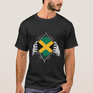 Two Hands Ripping Revealing Flag of Jamaica T-Shirt