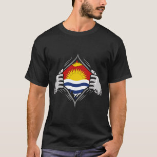 Two Hands Ripping Revealing Flag of Kiribati T-Shirt