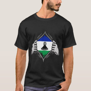 Two Hands Ripping Revealing Flag of Lesotho T-Shirt