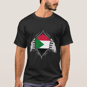 Two Hands Ripping Revealing Flag of Sudan  T-Shirt