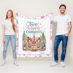 Two Happy Campers Twin Girls' Birthday Party  Fleece Blanket