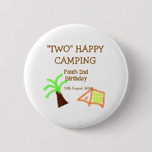 Two happy camping 2nd birthday tree camp kids 2 inch round button