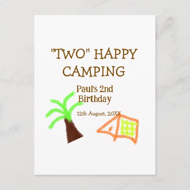 Two happy camping 2nd birthday tree camp kids postcard (Front)