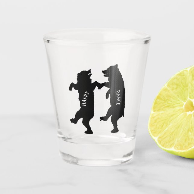 Two Happy Dance Black Bears Dancing Together Shot Glass (Front)