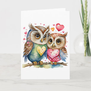Two Happy Owls in Love BLANK  Card