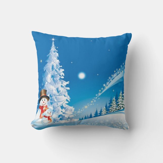 Two Happy Snowmen Throw Pillow (Front)