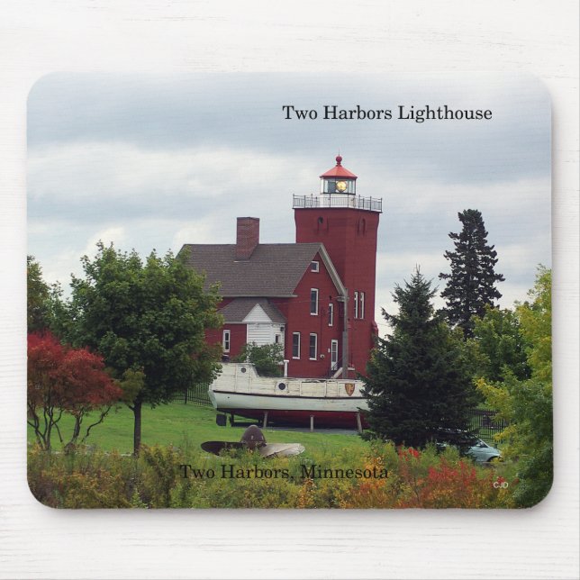 Two Harbors Lighthouse & Boat mousepad (Front)
