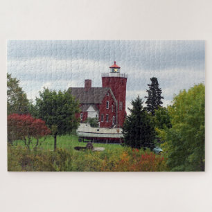 Two Harbour Lighthouse & Boat Jigsaw Puzzle