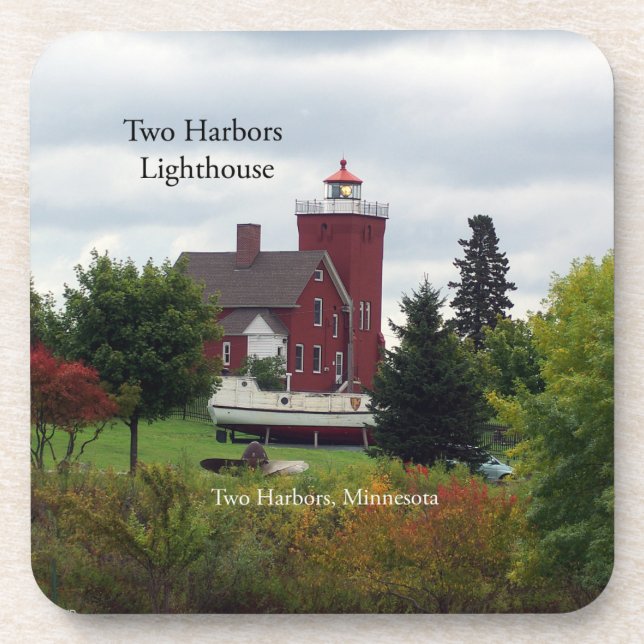 Two Harbours Lighthouse & Boat 6 plastic coasters (Front)