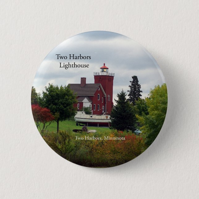 Two Harbours Lighthouse & boat button (Front)