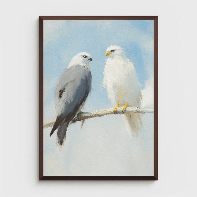 Two Hawks Perched on a Branch Against a Clear Sky Poster (Creator Uploaded)